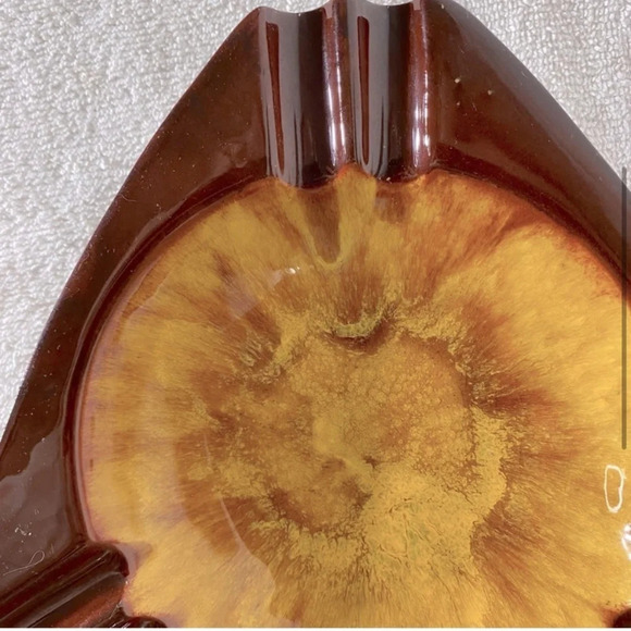Vintage MCM Blue Mountain Pottery Canada Brown Yellow Ceramic Ashtray - Picture 4 of 14